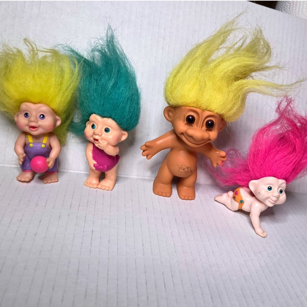 Vintage Troll Doll Lot of‎ 4 90s Retro Russ Norfin Style Colorful Hair Figures